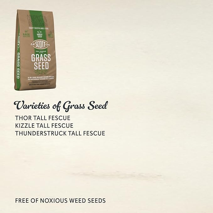 O.M. Scott and Sons Tall Fescue Blend Grass Seed, Fertilizer and Soil Improver, Naturally Crowds Out Weeds, Covers Up to 2,000 sq. ft., 8 lbs.