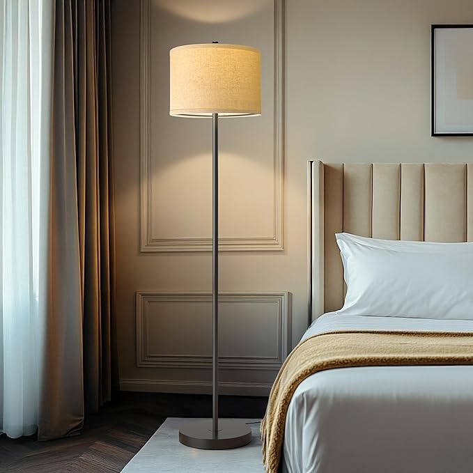 Oneach 61" Farmhouse Industrial Floor Lamp for Living Room Standing Floor Lamp Rustic Floor Lamps for Living Room Bedroom Tall Lamps with Rotary Switch for Bedroom with Natural Linen Lamp Shade