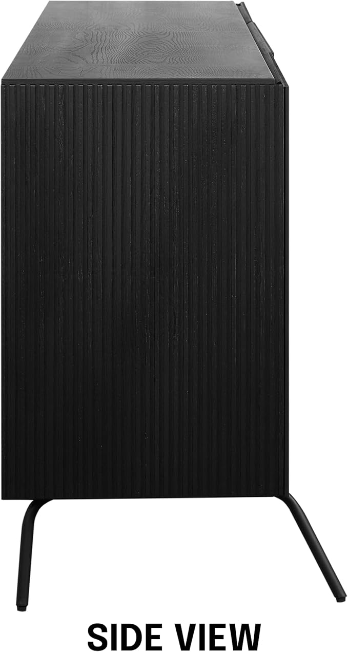 NTC Veil Sideboard with 2 Doors and 3 Drawers, Buffet Cabinet with Vertical Groove Design and Metal Legs, Storage Cabinet for Living Room, and Entryway, Effortless Assembly - Burnt Black