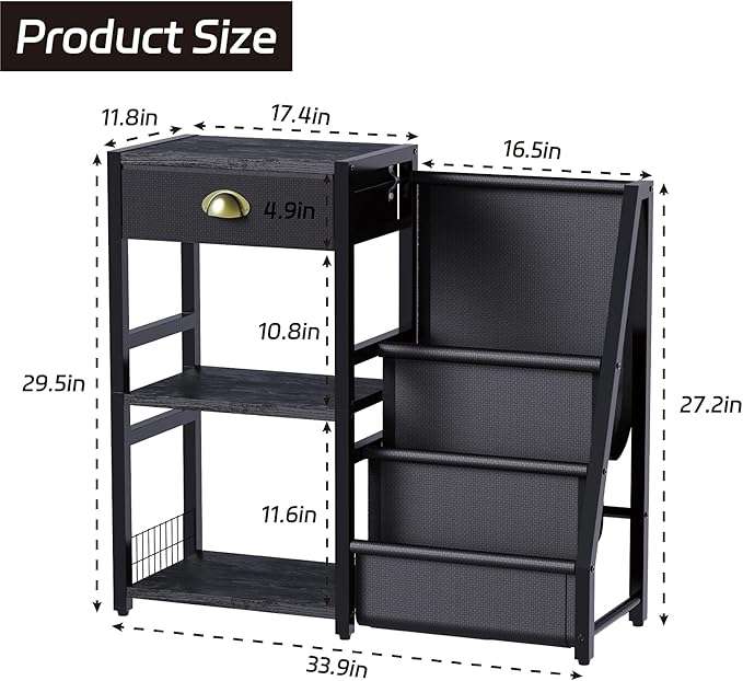 End Table with Vinyl Record Storage - 3 Tier Turntable Stand with Records Holder for Media Stereo Speaker, Amplifiers, Magazines - Rustic Black