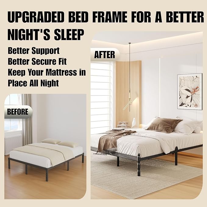 12 Inch Queen Size Bed Frame Keep Mattress from Sliding, Queen Platform Bed Frames No Box Spring Needed, Heavy Duty Metal Bedframe, Non-Slip, Easy Assembly