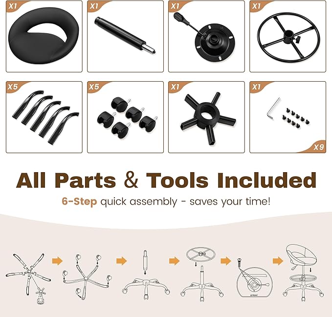 Office Drafting Chair - Bar Stools with Back Support, Adjustable Foot Rest and Wheels, Shop Rolling Swivel Chair for Standing Desk Counter Kitchen Salon Home Vanity, Black