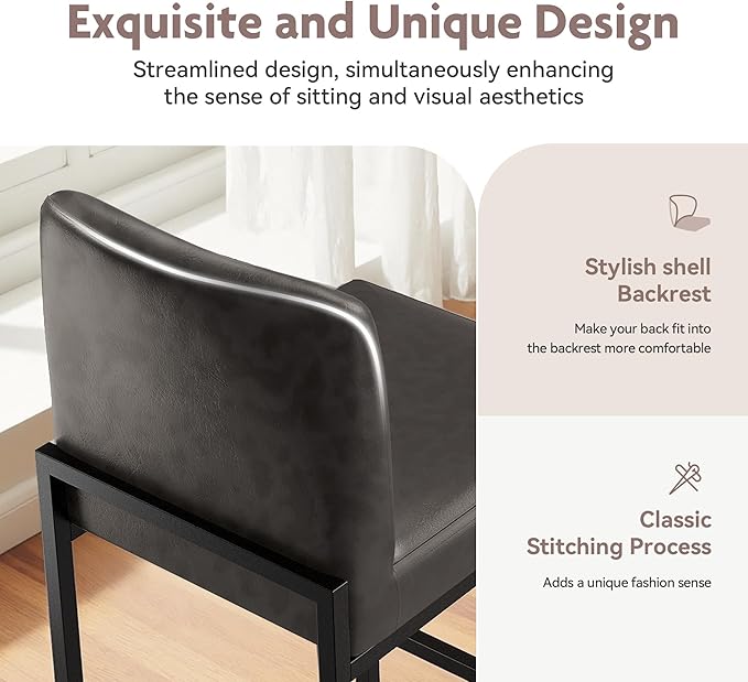 ALPHA HOME 24 Inch Bar Stools Kitchen Counter Stools with Back Pu Leather Counter Chair Counter Height Bar Stools with Upholstered Footrest Sturdy Chromed Metal Steel Frame, Grey