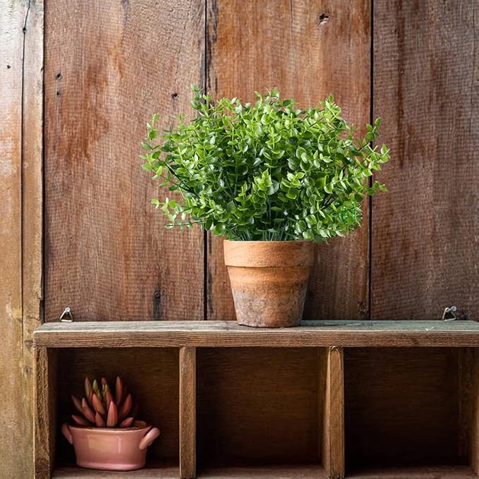 24PCS Artificial Eucalyptus Plants,Fake Boxwood Shrubs UV Resistant No Fade Faux Plastic Greenery for Wedding Bridal Bouquet Indoor Outdoor Home Garden Kitchen Office Table Vase(Green)