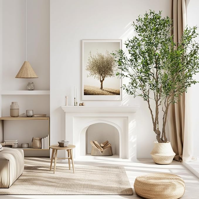 Artificial Olive Tree - 9ft Tall Fake Olive Plant in Pot - Faux Silk Tree for Indoor