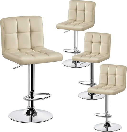 Yaheetech Bar Stools Set of 4, Adjustable PU Leather Swivel Barstools, Modern Counter Stools with Back and Footrest, Counter Height Barstools for Bar, Kitchen, Dining Room, Khaki