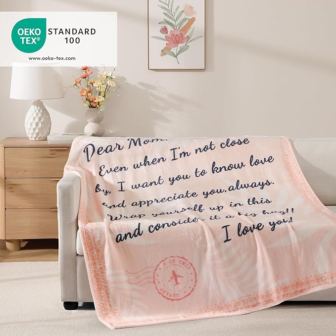 Geniospin Throw Blanket for Mom Birthday Gifts from Daughter Son, Dear Mom Blanket for Christmas, Super Soft Flannel Throw Blanket for Couch Bed Sofa, Warm and Cozy