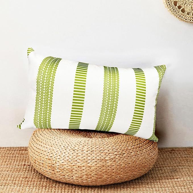 Decorative Throw Pillow Covers Set of 2 Grass Green Boho Striped Pillow Covers 12x20 Inch Throw Pillow Cover Linen Pillowcase Farmhouse Outdoor Pillow Covers for Couch Sofa Living Room