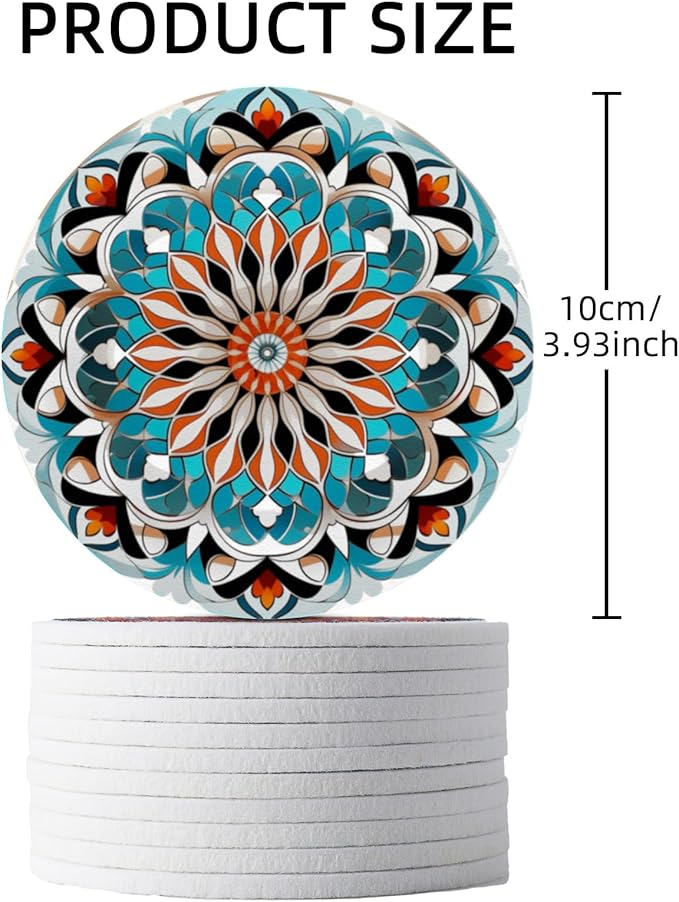 Trillionn 12 Pack Felt Cup Coasters for Drink, Absorbent Coasters for Coffee, Classical Flower Pattern Design Drink Coasters