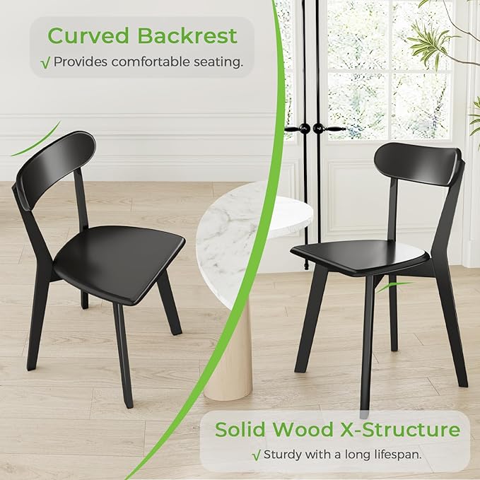 DELAVIN Oak Wood Dining Chairs Set of 4, Mid Century Modern Kitchen Chairs, Farmhouse Dining Room Chairs, Black