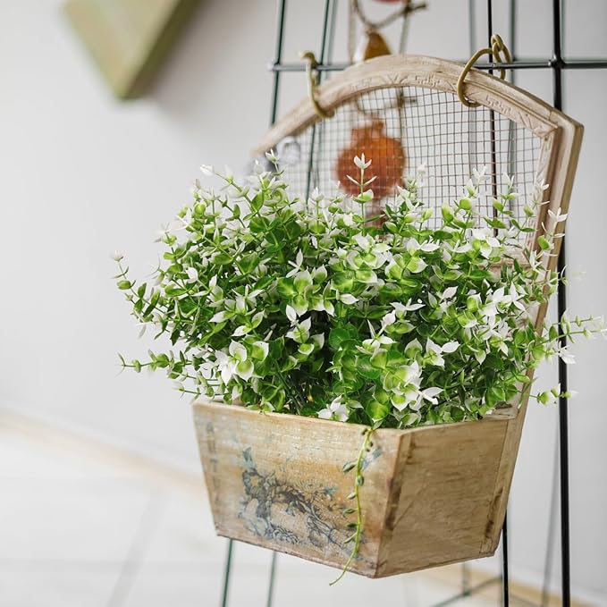 RECUTMS Artificial Faux Plants Flowers Outdoor Spring Decoration, 8 Bundles Artificial Flowers for Outdoors Realistic UV Resistant for Outside Home Planter Porch Patio Window Yard Decor(White)