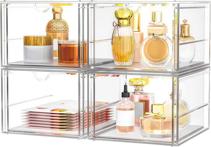 Versatile Acrylic Makeup Organizer, Drawer Organizer - Transparent Desktop Storage for Cosmetics, Office Supplies & More - Clear Organizer for Home & Office Use