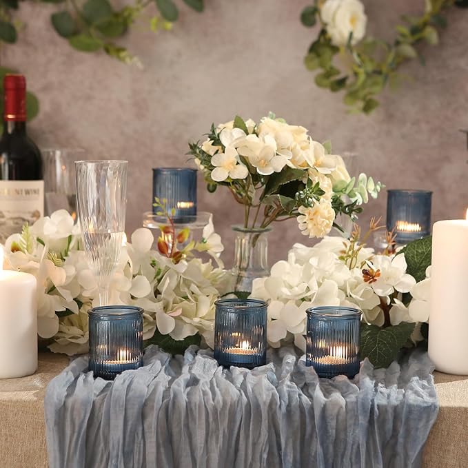 36pcs Votive Candle Holders, Blue Glass Votives Ribbed Tea Light Candle Holders Bulk for Baby Shower, Tea Lights Candles Holder for Home Party Wedding Decoration & Gift