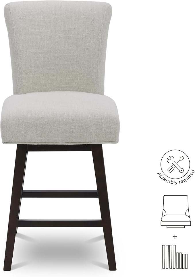CHITA 26 Inch Counter Height Swivel Bar Stools Set of 3, FSC Certified Modern Upholstered Swivel Barstool Chairs with Back, Fabric in Linen