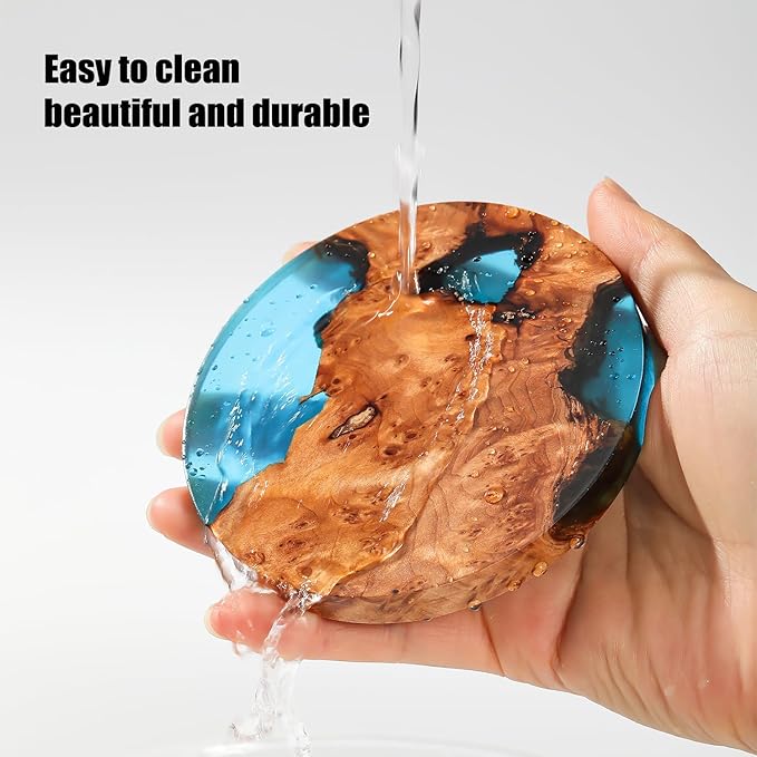Drink Coaster Set, Wooden Coasters, Resin Coaster for Coffee Table, Tabletop Decorative Artwork, Unique, Handmade & Aesthetically Pleasing for Home, Office, Bar Decor,Coasters Set of 6 with Holder(6)