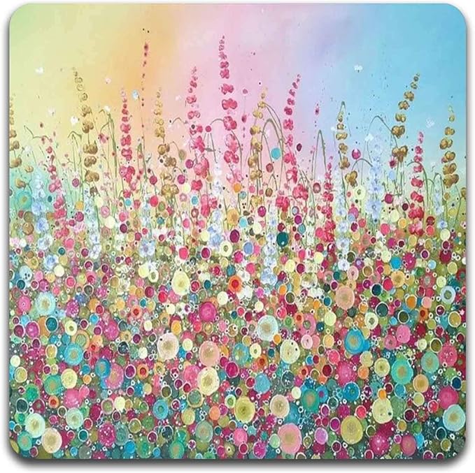 Colorful Watercolor Flowers Square Coaster Set - Made of Recycled Rubber - Set of 4