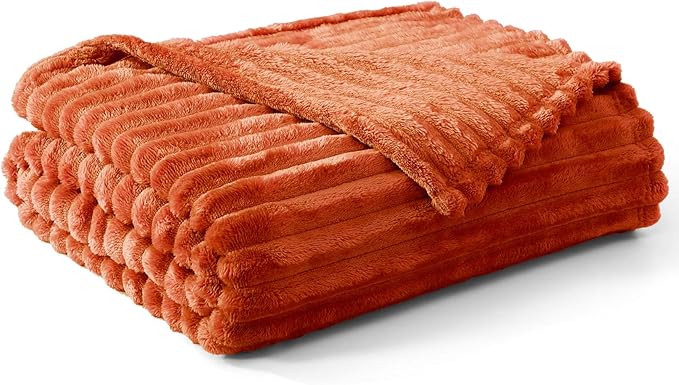 Geniospin Throw Blanket, 280GSM Extra Soft Lightweight Blanket with Stripe, Plush Fuzzy Cozy Blankets and Throws for Couch, Bed, Lightweight & Breathable (Terracotta, 50x60 inches)
