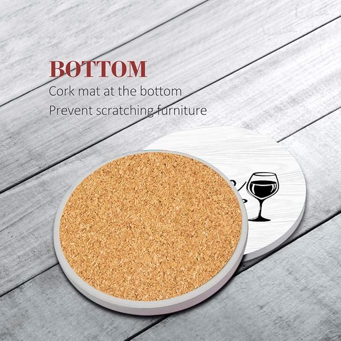 Britimes Coaster for Drinks Set of 6, Inspirational Motivational Phrase Absorbent Round Ceramic Stone Mat, with Cork Base and Metal Holder, Gift for Housewarming Room Bar Decor