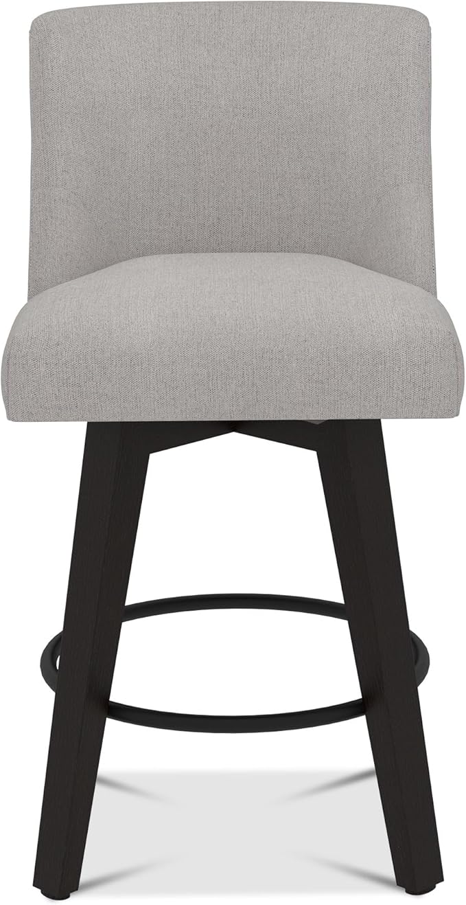 Counter Height Bar Stools Set of 2, 360°Swivel Upholstered Barstools with Back and Solid Wood Legs, 26" H Seat Height, Fabric in Fog Grey