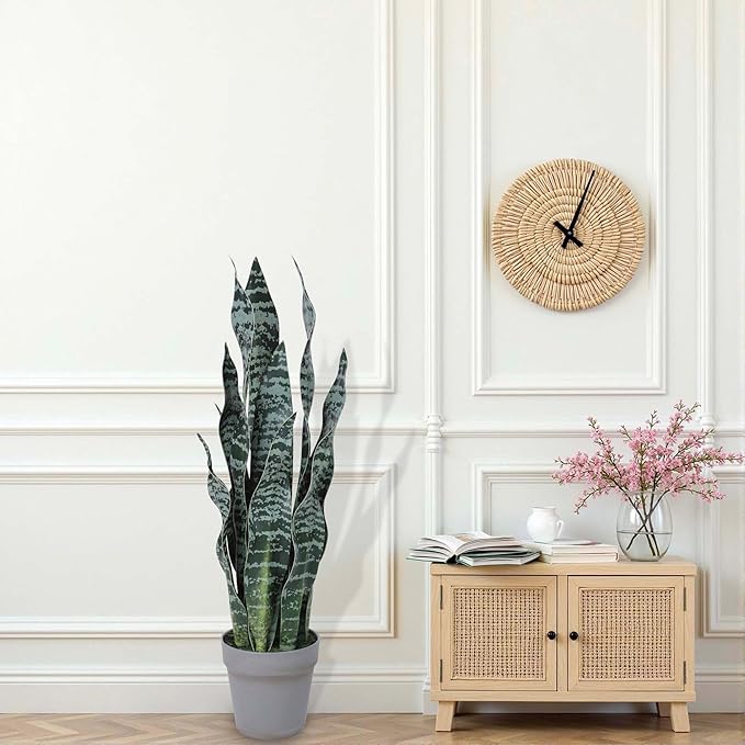 Artificial Snake Plant 25Inch Fake Sansevieria Faux Silk Potted Plant Artificial Mother in Law Tongue Plant for Indoor Outdoor Home Office Garden Decor Green