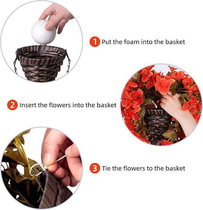 Bougainvillea Artificial Fall Flowers Fake Plants for Outdoors Autumn Decoration, 3PCS Faux Silk Hanging Trailing Vines with Baskets UV Resistant Realistic for Front Door Patio Balcony, Fall Orange