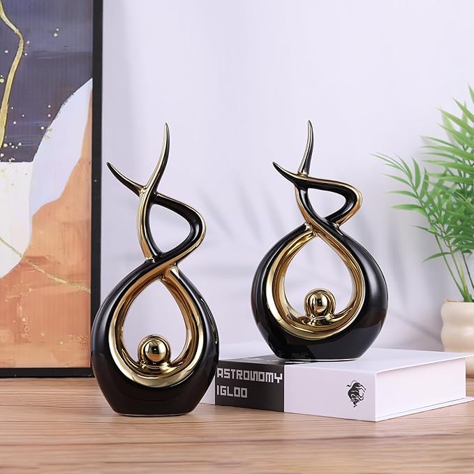 Gold Black Modern Sculpture Table Decorations, Ceramic Knick Knacks Statues for Living Room Decor, Tv Stand and Desk Decor, Suitable for Coffee Tables and Shelf Decorations, Great Gift Idea