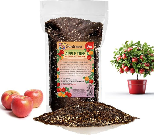 Premium Apple Potting Soil Mix - Optimal Nutrient-Rich Blend for Thriving and Juicy Apples - 3 Quart