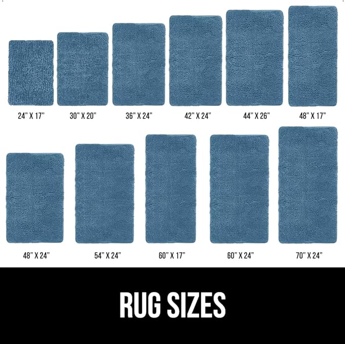GORILLA GRIP Bath Rug Mat 60x17, Thick Soft Absorbent Chenille, Quick Dry Microfiber Mats, Rubber Backing Washable Shower Floor Rugs, Bathmat Runner, US Designed Bathroom Home Decor Accessories Blue