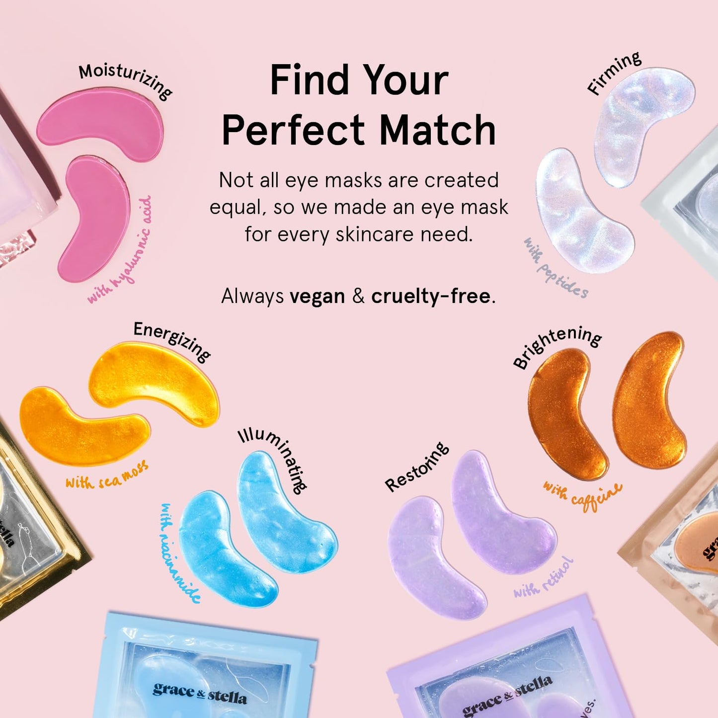 grace & stella Peptide Under Eye Patches with Niacinamide & Rice Extract - Firming Eye Masks for Dark Circles and Puffiness - Gel Mask for Firmer-Looking Skin - Vegan, Cruelty-Free (White, 48 Pairs)