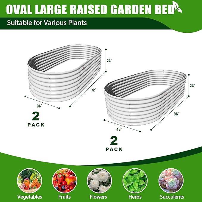 A ANLEOLIFE 4-Pack 6X3X2ft & 8X4X2ft Deep Root Galvanized Raised Garden Beds Outdoor for Planting Vegetables Flowers Herb, Antique White
