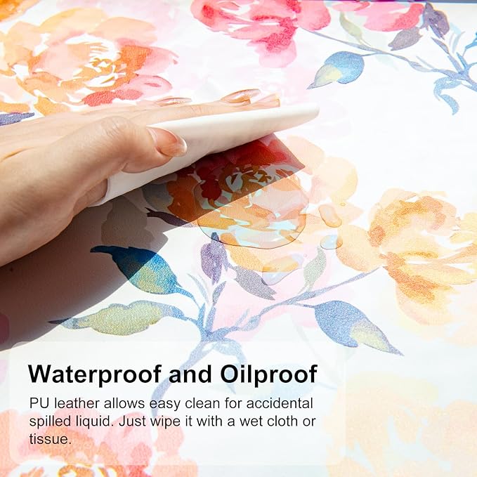 QIYI Floral Mouse Pad, Watercolor Flowers Desk Mat for Desktop, Women Girls Office Décor Accessories, PU Leather Waterproof Gaming Mousepad, Pink Yellow Peonies Desk Pad Computer Mat, 31.5" x 15.7"