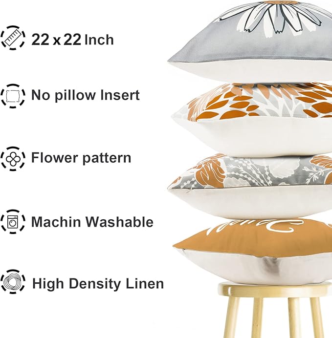 Decorative Throw Pillow Covers Set of 4 Coffee Pillow Covers 22x22 inch Throw Pillow Cases Linen Square Pillow Case,Farmhouse Outdoor Modern Boho Pillow Covers for Couch Sofa Living Room