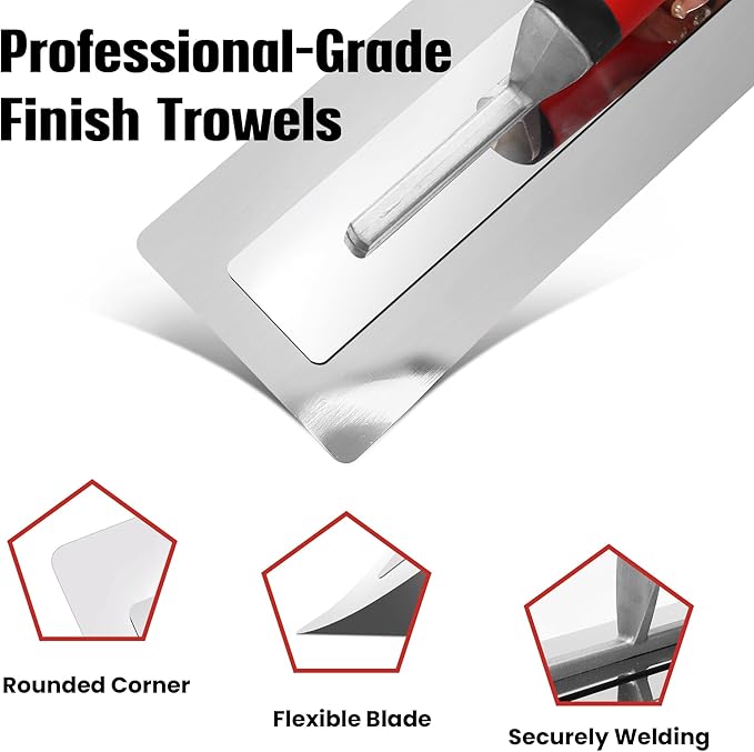 Professional Drywall Finish Trowel - 13.7x4.1 Inch Stainless Steel Blade with Ergonomic Grip, Flawless Smoothing, Precision Edging & Durability for Contractors & DIY Projects