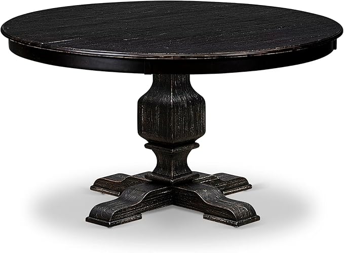 F53-11-TP - Wood Dining Table with Acacia Wood Round Tabletop, Sand Blasted Black Finish