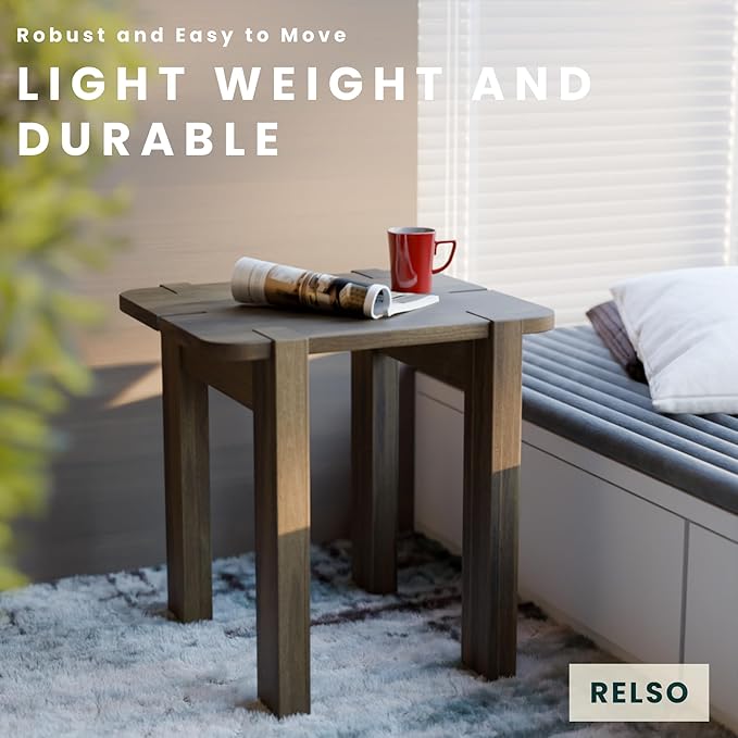 Mocha Mango Wood Accent Table - Handcrafted Coffee Finish Side Table for Living Room, Bedroom, Entryway, Patio, Pool | Small Sofa Shelf, Plant Stand, Nightstand | Outdoor & Indoor use | Easy Assembly