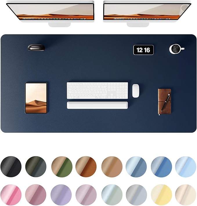 YSAGi Leather Desk Protector, Office Mat, Large Mouse Mat, Non-Slip PU Leather Blotter, Laptop Pad, Waterproof Writing Pad for Office and Home (Dark Blue, 47.2" x 23.6")
