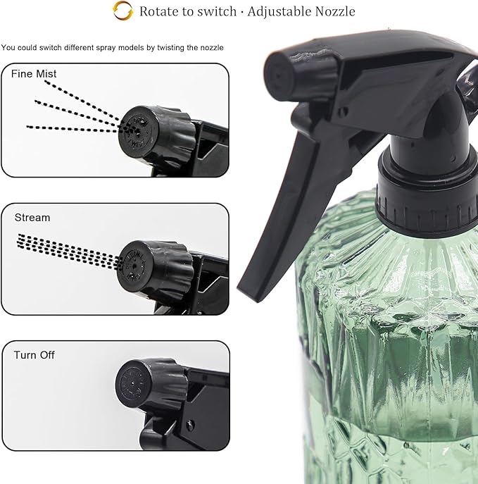 OFFIDIX Fine Mist Plant Mister,Handheld Pressure Glass Spray Bottles,0.43L/15.17oz Watering Can with Adjustable Nozzle for Outdoor Indoor Gardening and Cleaning Work(Light Green)