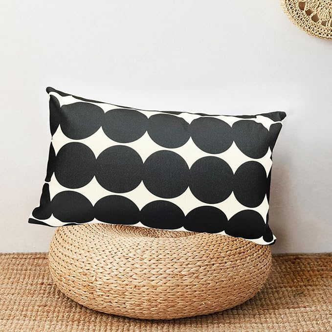 Decorative Throw Pillow Covers Set of 2 Black Fashion Polka dot Pillow Covers 12x20 Inch Throw Pillow Cover Linen Pillowcase Farmhouse Outdoor Pillow Covers for Couch Sofa Living Room