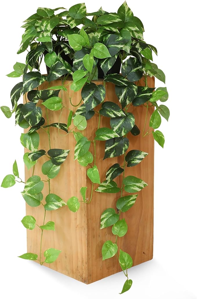 Fake Pothos Hanging Plants - Set of 2 Artificial Silk Ivy Vines with Pots, Realistic Faux Greenery for Indoor Home Decor, Low Maintenance Hanging Plant Decoration (Golden Green)