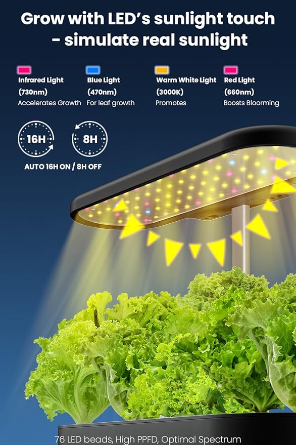 inbloom 12 Pods Hydroponics Growing System Kit, Herb Garden Planter Indoor Kit, Indoor Gardening Hydroponics Growing System with Pods, 4.2L Water Pump, Height Adjustable, Gifts for Woman, Black