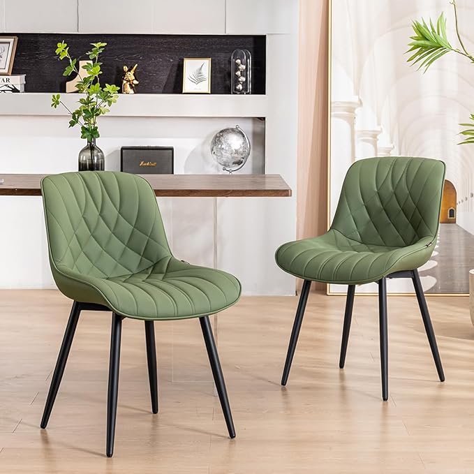 YOUNUOKE Dining Chairs Set of 2 Mid Century Modern Kitchen Chair Comfortable Upholstered Faux Leather Dinner Chairs for Kitchen Dining Room, Olive