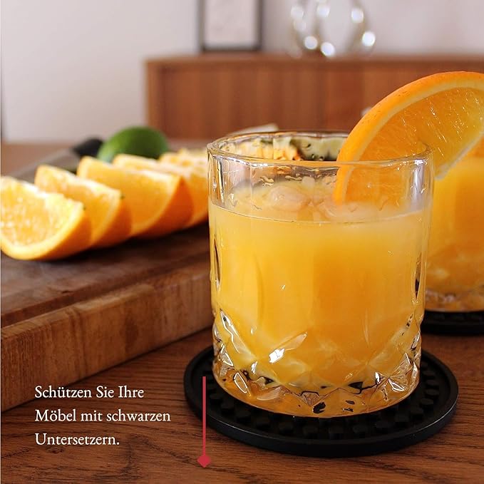 Barvivo Classic Felt Coasters for Drinks - Set of 8 Cork Coasters with Felt Side for Indoor and Outdoor Tabletop Protection, Anti Slip, Absorbent, Suitable for Drinks & All Table Types - Black Design