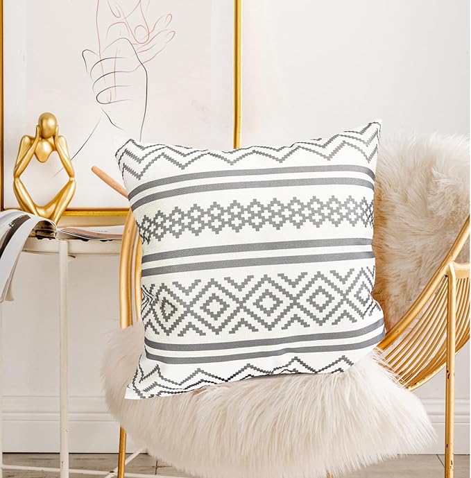 Decorative Throw Pillow Covers Set of 2 Light Gray Boho Pillow Covers 16x16 Inch Throw Pillow Cover Linen Pillowcase Modern Farmhouse Outdoor Pillow Covers for Couch Sofa Bed Living Room