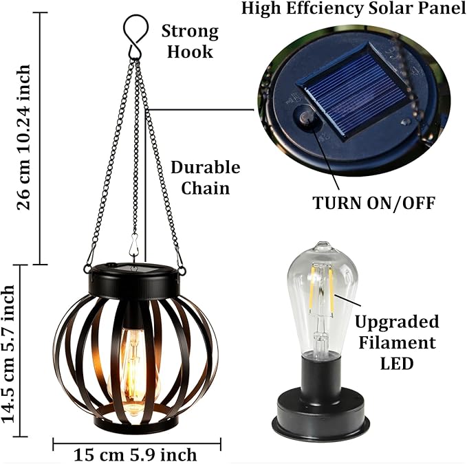 YAKii 2 Pack Solar Lanterns Outdoor Waterproof,Metal Hanging Solar-Powered Lights Outside Lanterns, Warm White LED Lights Decor for Yard Garden Pathway Patio Porch Balcony Decoration