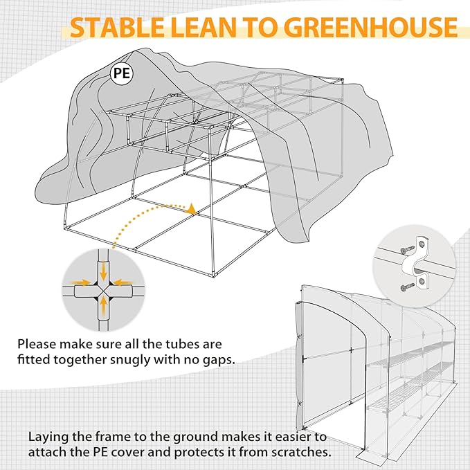 EAGLE PEAK 3 Tier Lean to Portable Greenhouse, Heavy-Duty Indoor & Outdoor Garden with Wire Shelves, 2 Roll-Up Zipper Doors, Easy Assembly, 120"x60"x84" Clear/White PE Cover