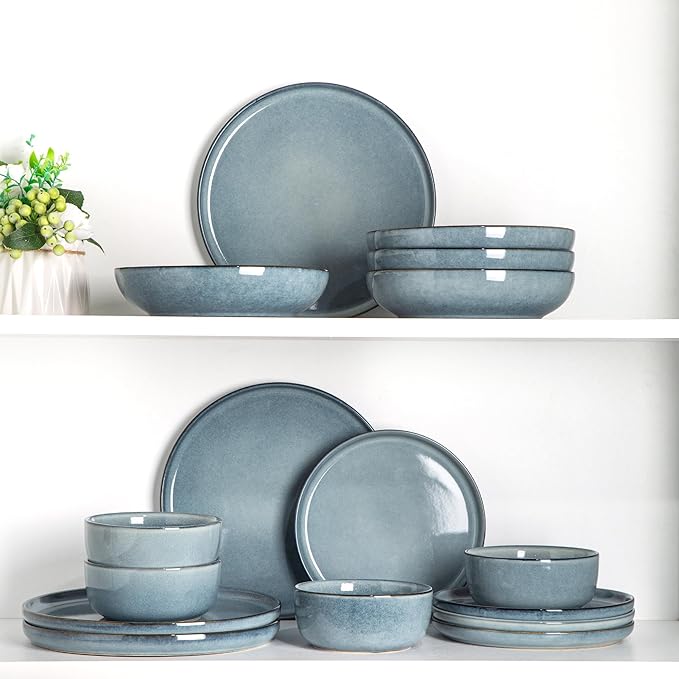 AmorArc Stoneware Dinnerware Sets for 6,Round Reactive Glaze Ceramic Plates and Bowls Set,Highly Scratch Resistant | Dishwasher & Microwave Safe Dishes Set,Service for 6 (18pc)