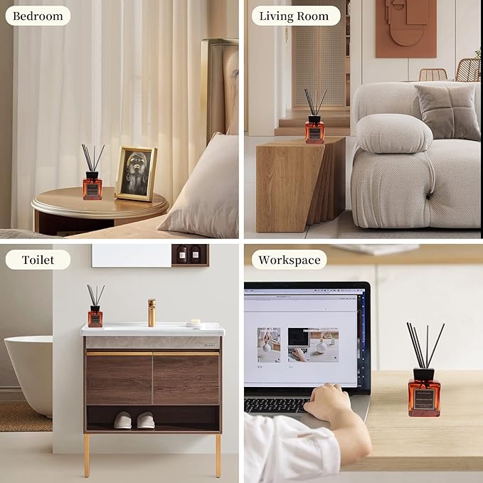 XEPTLE Long-Lasting Air Freshener, Fresh Freesia Pear Reed Diffuser, 7.04 oz, Eliminate Odor,Home/Bathroom/Bedroom/Livingroom/Office Decor - Orange