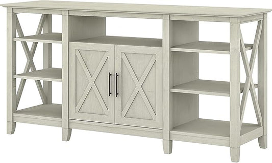 Bush Furniture Key West Tall TV Stand for 65 Inch TV in Linen White Oak, Farmhouse Entertainment Center with Storage
