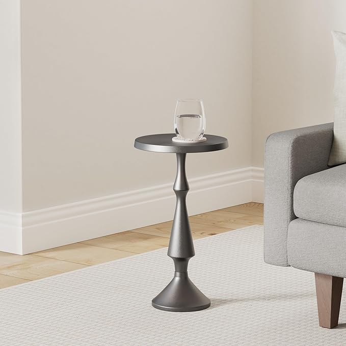 OBJET D'ART Small Round Black Side Table, Nero, 21" Height, Vintage Metal Accent, Side, Pedestal, Coctail and Drink Tables for Living Room and Small Spaces