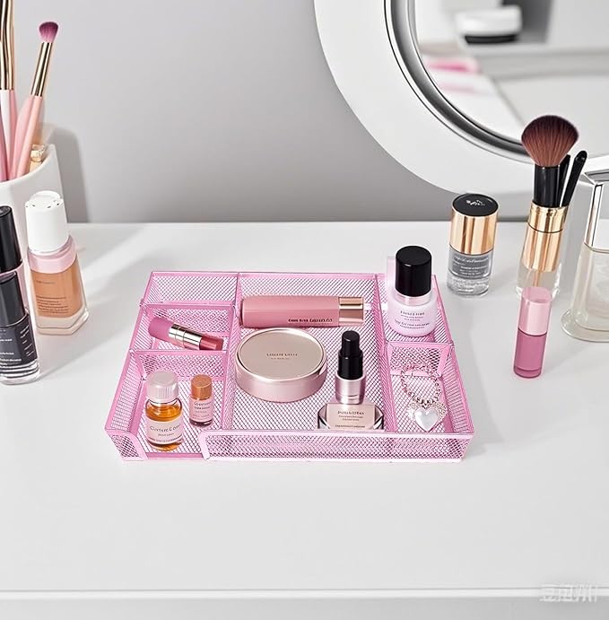 Pink Office Desk Accessories, Pink Office Supplies Set, Desk Drawer Organizer,Stapler and Tape Dispenser Set,Tape,Staple Remover, Staples, Paper Clips, Scissor and Sticky Note